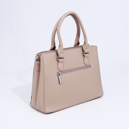Bag Tout with zipper, external pocket, long belt, beige color-2