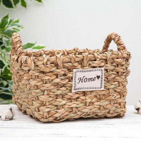 Basket woven shaft Home, with handles, 30 × 30 × 27 cm, beige color