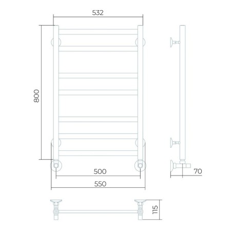 Water heated towel rail LARUSSO "Quatro" P7, 500x800 mm, 319 W, lower connection-2