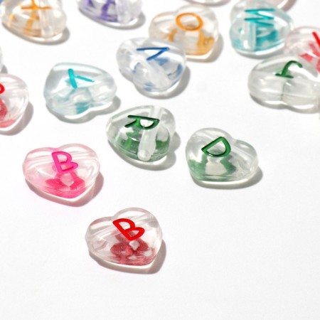 Acrylic bead "English letters" mix, heart 12 × 12 mm, color mix-1