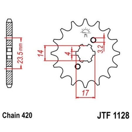 Leading star JT 1128, steel, chain 420, 11 teeth