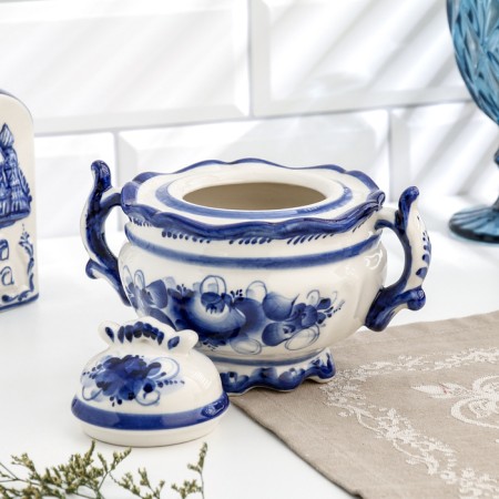 Sugar tower, gzhel, porcelain, author Rogov, 13x17 cm-2