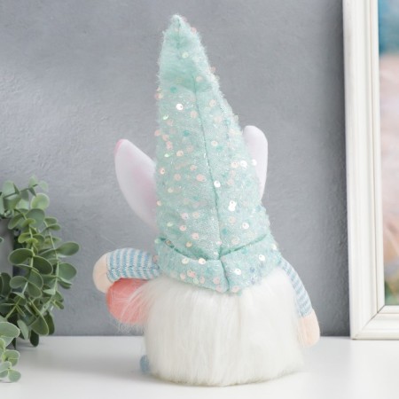 Interior light doll "Dwarf in a cap with bunny ears, sequins" Blue 30x8x8 cm-3