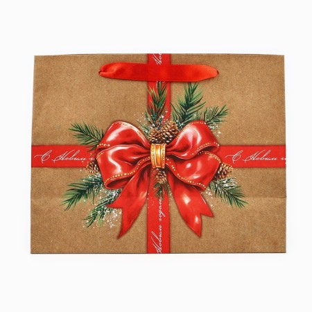 Package Gift New Year's craft vertical “Happy New Year”, bow, MS 18 x 23 x 10 cm, New Year-2