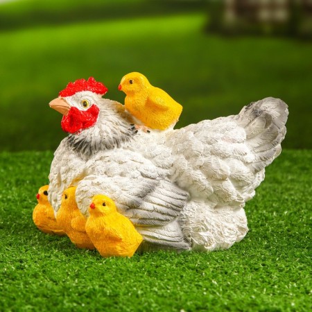 Garden figure "White chicken with chickens" 21x16x14cm-1