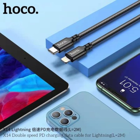 Hoco X14, Type -C cable - Lightning, 3 A, 1 m, fast charging, nylon braid, black-6