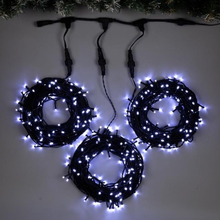 Garland "Clip-Light" 3 threads of 20 m, IP44, UMS, dark thread, 399 LED, white glow, 8 modes, 24 V