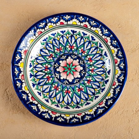 Plate of the Rishtan ceramics "Flowers", 23 cm, blue-1
