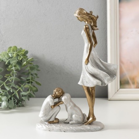 Polystone souvenir "Mom and son on a walk with a dog" 16x7.5x24 cm-3