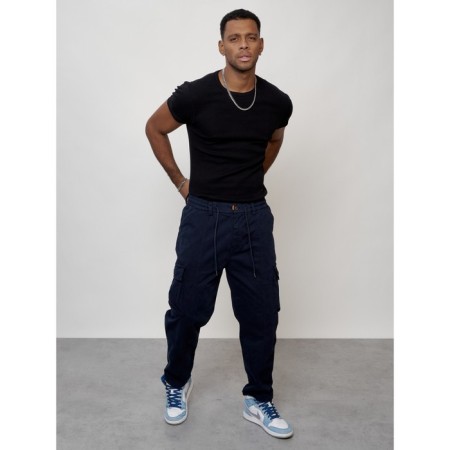 Cargo jeans men, size 44, dark blue color-3
