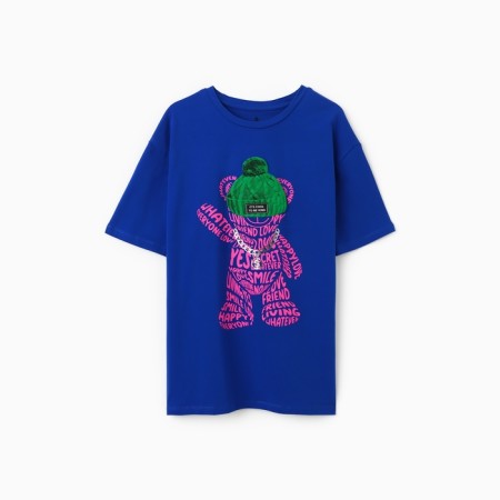 Female T-shirt, bright blue, size One size (42-46)-2