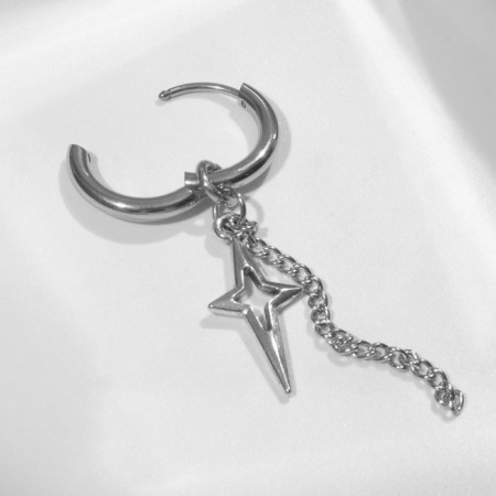 Piercing in the ear "Ring" Star polar with a chain, d = 15 mm, color silver-1