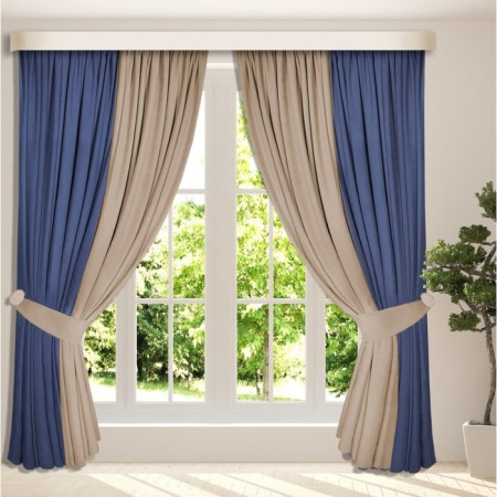 Set of curtains "Canvas", size 200x250 cm, 2 pcs, blue, beige color-3
