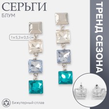 Earrings with “Bloom” rhinestones, light squares, colored in silver