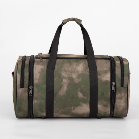 Road bag on a zipper with an increase, 3 outer pockets, a long belt, khaki/camouflage color-1
