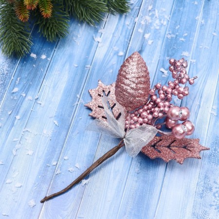 Decor "Winter admiration" berries lump the bow, 21 cm, pink-2