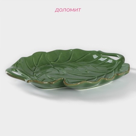 Serving dish with handles of the share "leaf", 29 × 3.3 cm, green color-1