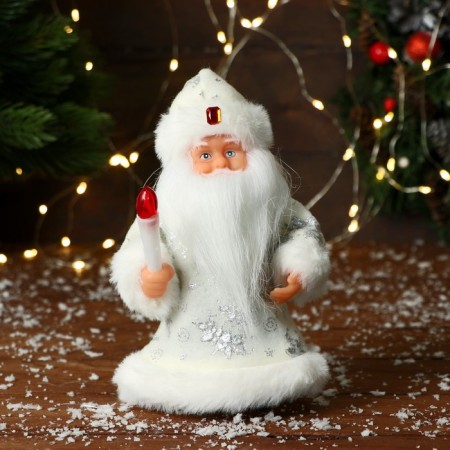 Santa Claus "In a patterned fur coat with a flashlight" 19 cm, silver
