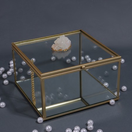 Organizer for storage "Mountains", with a lid, glass, with a mirror -bottom, 1 section, 15 × 15 × 8.5 cm, the color is transparent/copper-3