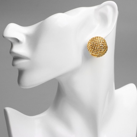 Earrings Metal "Accord" Weaving, Sphere, Color Gold-4