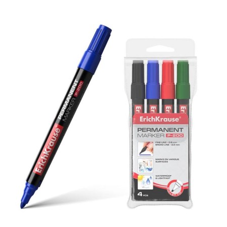 A set of permanent markers 4 colors, 0.8-2.2 mm, Erichkrause P-200, alcohol-based ink, mix