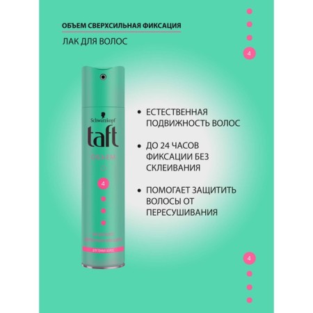 TAFT Hair LAC “Volume”, for thin hair, superpower fixation, 225 ml-4