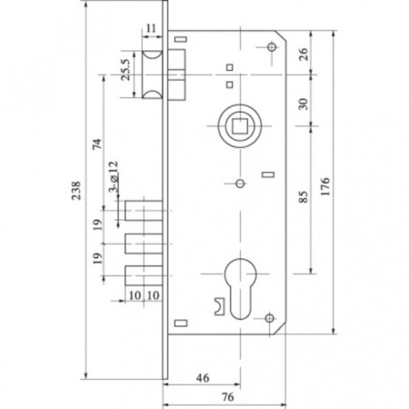 Cylinder cut lock with a latch, with a SET F9011 AB handle, 5 cl., Bronze color-1