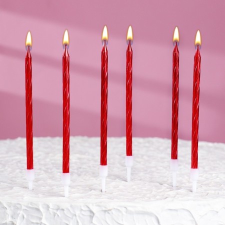 Candles in a cake twisted with a stand, 6 pcs, 11 cm, ruby-3