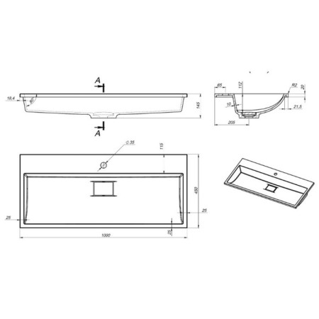 Snow -out sink Uperwood Barsa 100 cm, rectangular-3