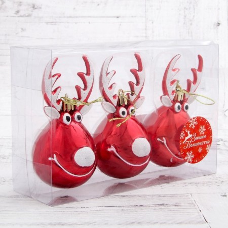 Christmas tree decoration "Funny deer" (set 3 pcs) 11x6 cm, red-1