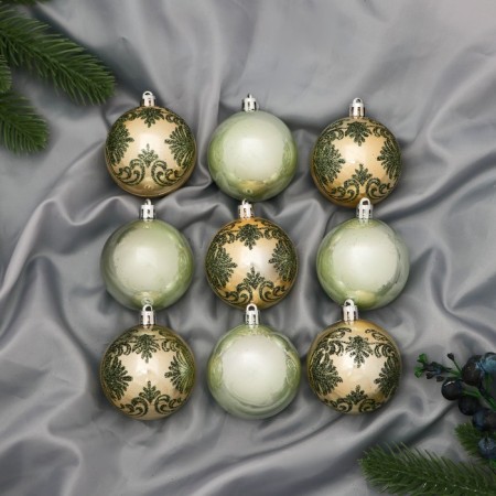 Set of balls plastic D-5.5 cm, 9 pcs "openwork" gold