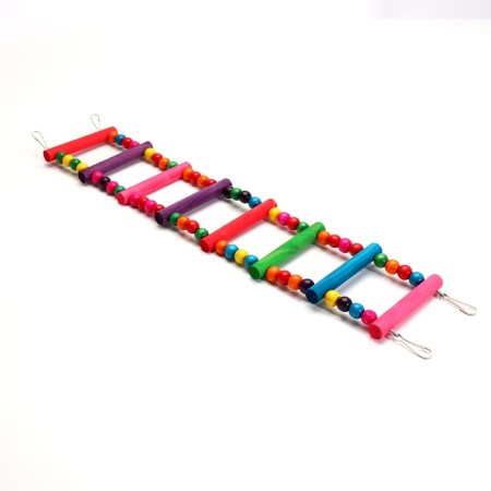 Toy for birds "ladder with beads" 8 steps, mix of flowers