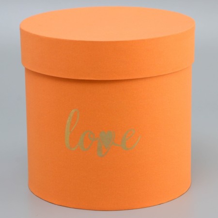 The box is round, with an embossing "love" orange 18*18*18cm-3