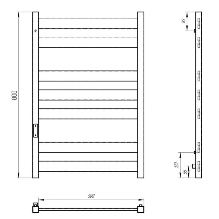 Towel Electric Laris Hephaestus Cheka, 500x800 mm, 7 crossbars, left, white-8