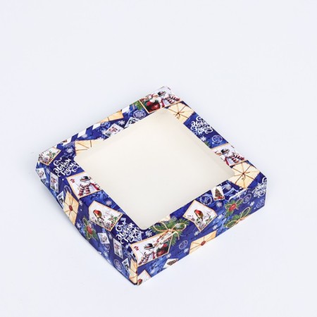 Folding box with the window "New Year's package blue" 15 x 15 x 4 cm-2