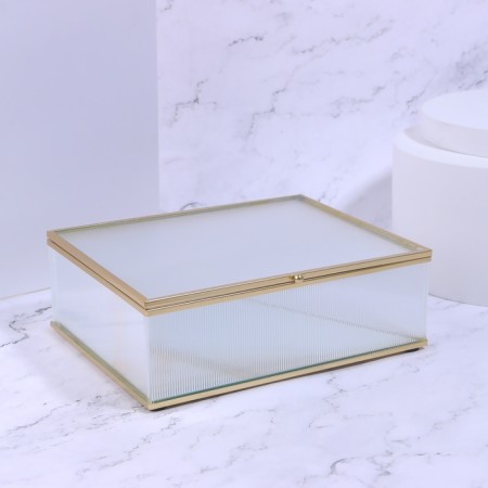 Organizer for storage "Ripples", with a lid, glass, with a mirror -bottom, 1 section, 20 × 16 × 6.5 cm, the color is transparent/copper-5