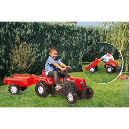 Tractor on pedals with a trailer, red color-2