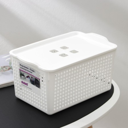 Storage basket with a lid "Loft", 5.3 l, white color-4