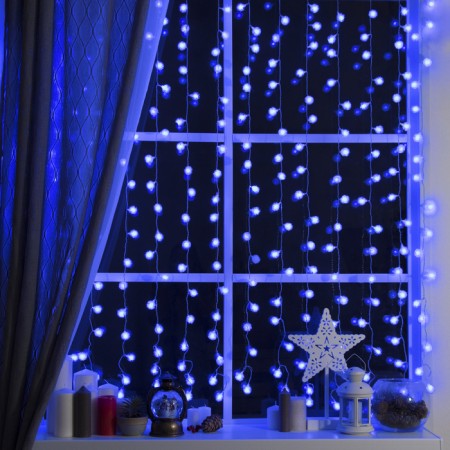 Garland "Curtain" 2 × 1.5 m with nozzles "Hedgehog", IP20, Transparent thread, 360 LED, glow blue, 8 modes, 220 V