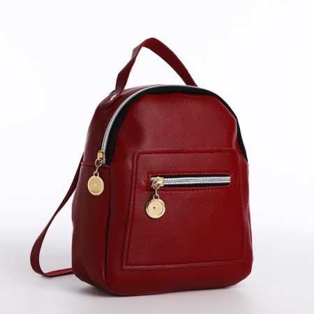 Women's backpack of artificial leather with lightning, 1 pocket, burgundy color