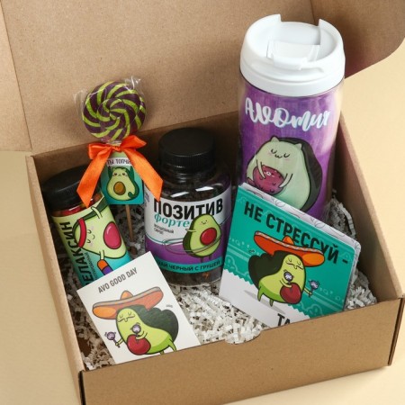 Гифтбокс «Анти-стресс форте»: чай 50 г., термостакан 350 мл., драже 80 г., шоколад 4 шт. х 5 г., леденец 15 г.-1