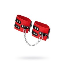 Оковы Pecado BDSM, мягкие, с двумя ремешками с люверсами, натуральная кожа, красно-чёрные