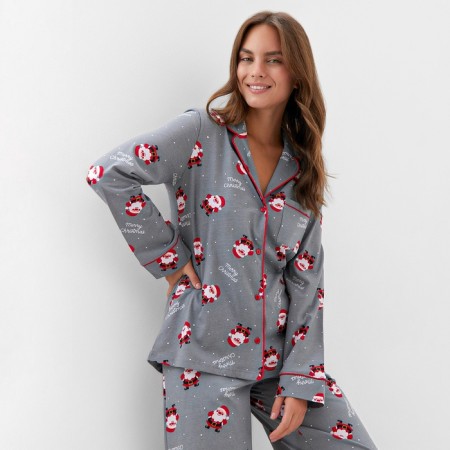 Новый год. Пижама женская (рубашка и брюки) KAFTAN "Дед мороз" размер 52-54-7