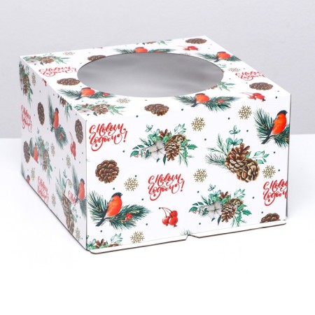 Confectionery packaging with the window “Fine spruce, bullfinch”, 30 x 30 x 19 cm-1