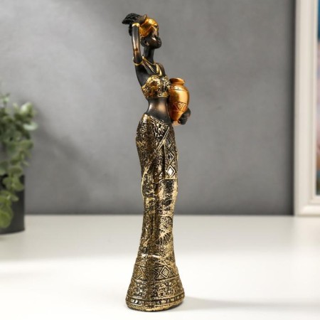 Souvenir Polystone "African with a jug, in an outfit with mirror mosaics" MIX 26x7x5 cm-3
