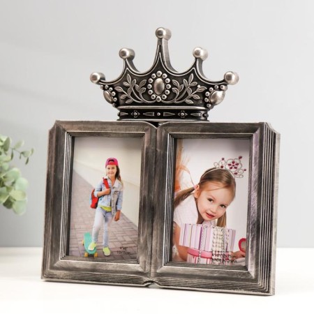 Photo frame plastic in 2 photos 10x15 cm "Crown" dark silver 30x28 cm-1