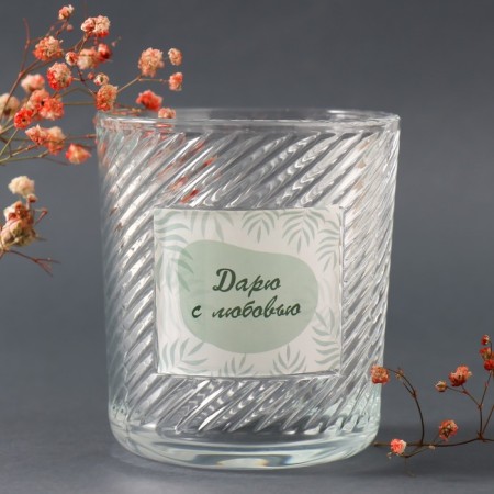 Bank for candles glass "leaves" transparent 350 ml 8.5x8.5x10 cm