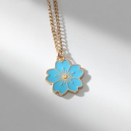 Pendant "Check List for Spring" Flower, Blue color in gold, 40 cm-3