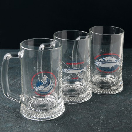 Glass mug for beer "Fishing", 500 ml, MIX drawing-2