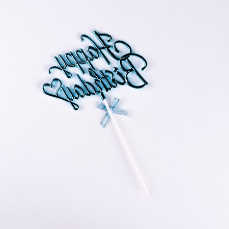 Topper "Happy Birthday", blue, with a bow, give beautifully-3